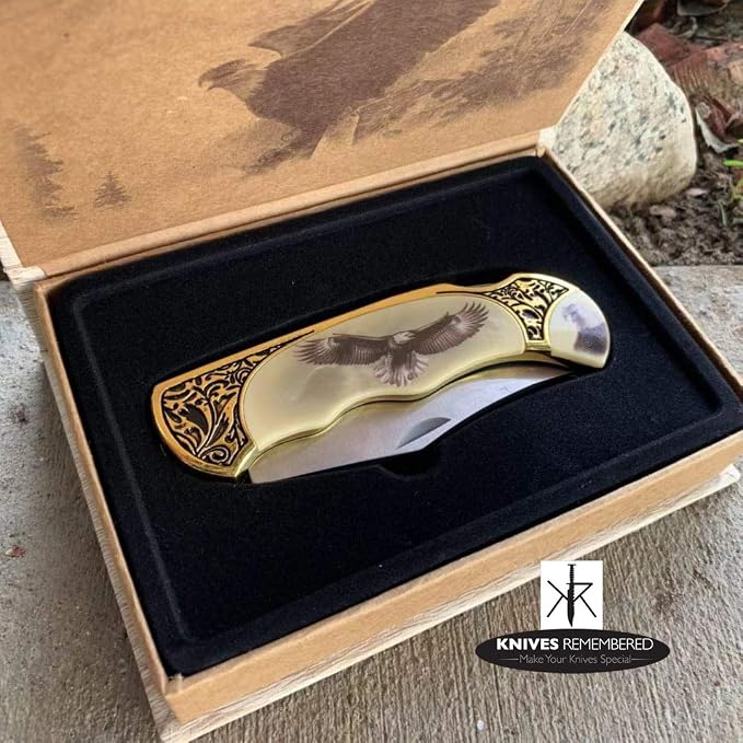 Monogram Knife, Custom Knives, Collector Knife, Personalized Knife, Engraved Knives, Wild Life Collection Knife w/Wooden Collection Box (Eagle)