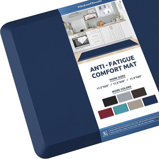 KitchenClouds Kitchen Mat Cushioned Anti Fatigue Kitchen Rug 17.3"x60" Water Resistant Non Slip Kitchen Rugs and Mats Standing Desk Mat Comfort Floor Mats for Kitchen House Sink Office (Blue)
