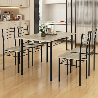 Giantex 47-inches Dining Table Set for 4, Rectangular Kitchen Table with 4 Dining Chairs, Metal Frame, 5-Piece Space-Saving Dinette Set for Small Space, Dinner, Breakfast Nook, Apartment