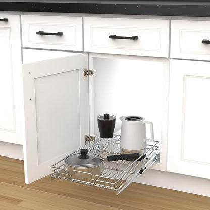 Pull Out Cabinet Organizer, Heavy-Duty Metal Sliding Drawer Shelf for Kitchen Cabinets, Chrome, Doesn't Include Door Fittings (23 * 21 IN)