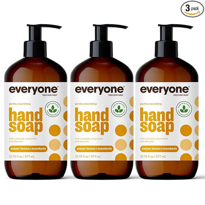 Everyone Liquid Hand Soap, 12.75 Ounce (Pack of 3), Meyer Lemon and Mandarin, Plant-Based Cleanser with Pure Essential Oils