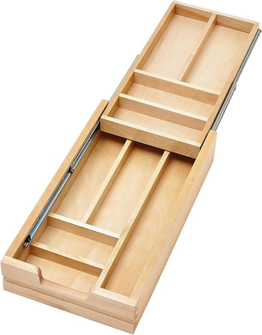 Rev-A-Shelf Maple Two-Tier Cutlery Replacement Drawer System w/BLUM Soft-Close for Face Frame Base Kitchen Cabinets, Kitchen Drawer Organizer, Min Opening Width of 12", 4WTCD-15HSC-1