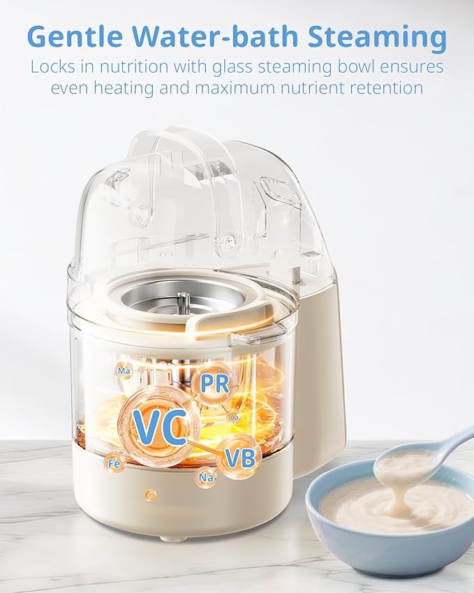 SosekiBaby FM01 Baby Food Maker with Glass Bowl One Step Baby Blender-Food Processor and Steamer Puree Grinder 316L Stainless Steel Blades Auto Cooking & Easy Cleaning-BPA-Free Ivory
