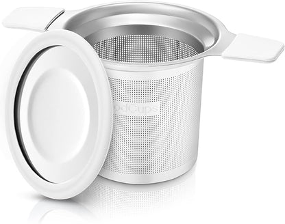 Stainless Steel Tea Infuser for Loose Leaf Tea – Extra Fine Mesh Strainer with Heat Proof Double Handles & Lid, Reusable Filter Fits Mugs, Cups & Teapots, White