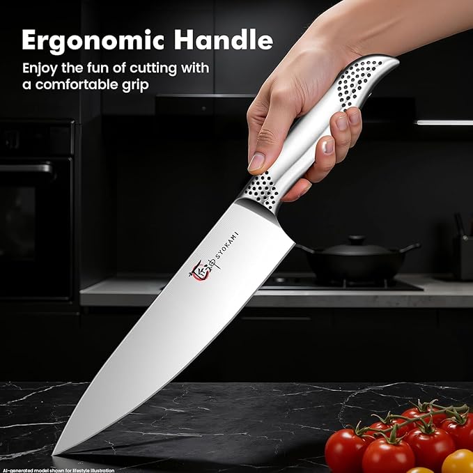 SYOKAMI Japanese Knives Set for Kitchen, Magnetic Knife Set with Block and Sharpener, Stainless Steel Knife Set as Gift for Couple, Wedding, Women or Mom with Gift Box, 14 PCS Black Dot