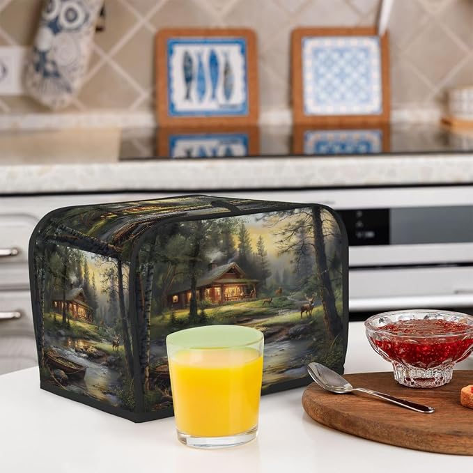 Forest Deer Animal Toaster Cover 4 Slice Wide Slot Washable Kitchen Appliance Covers Fingerprint Bread Machine Dust Cover Small Toaster Oven Accessories Covers Bread Maker Bag Women Gift