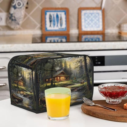 Forest Deer Animal Toaster Cover 2 Slice Wide Slot Washable Kitchen Appliance Covers Fingerprint Bread Machine Dust Cover Small Toaster Oven Accessories Covers Bread Maker Bag Women Gift