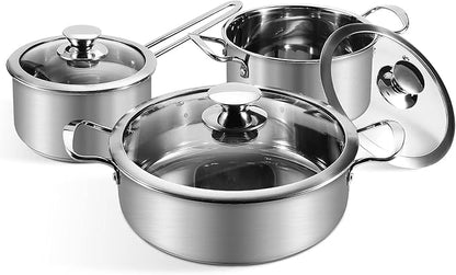 6Pcs Pots and Pans Set, Stainless Steel Pot Set, Nonstick Kitchen Cookware Set, Induction Pots Set with Stay-Cool Handle, Works with Electric and Gas Cooktops, Dishwasher Safe