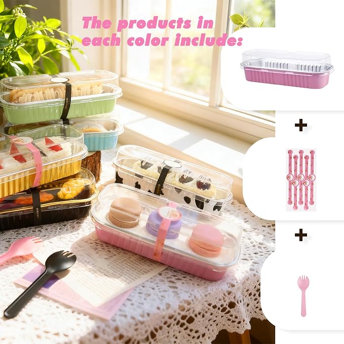 24 Pack Mini Loaf Pans, 7.5oz Mini Cake Pan & Mini Cupcake Pan Set – Disposable Aluminum Baking Pans with Lids, Spoons & Stickers, Premium Sturdy Gift Set for Cakes, Cupcakes, Desserts & Party Treats