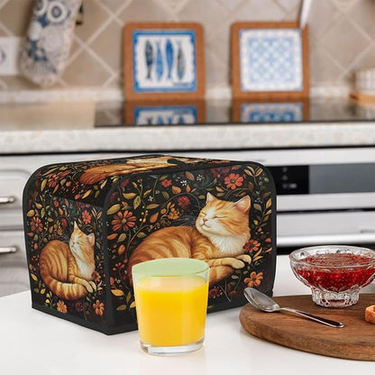 Animal Cat Toaster Cover 4 Slice Wide Slot Washable Toaster Covers | Flower Art Dust and Fingerprint Protection Bread Maker Covers for Kitchen Accessories Decor Bakeware Women Gift