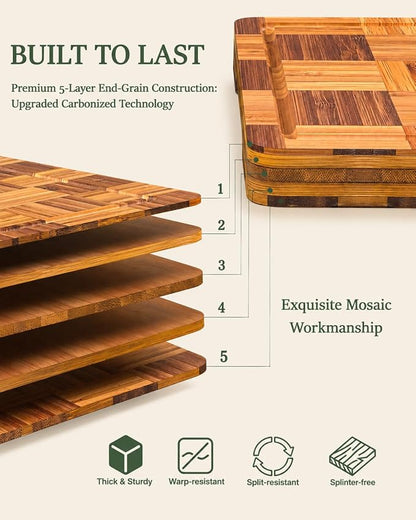 Cutting Board,Heavy Duty Cutting Board Set of 3 with Stand,End Grain Butcher Block Cutting Boards for Kitchen with Juice Grooves and Handles for Meat, Cheese, Charcuterie and Serving