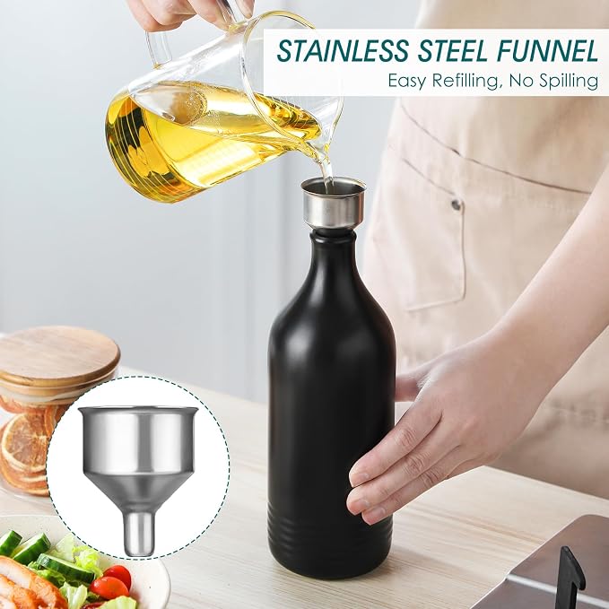 vancasso 20 Oz Ceramic Olive Oil Dispenser Bottle, Bottle Dispenser with Spout and Funnel for Kitchen,Suitable for Oil, Vinegar, Coffee Syrups & Other Liquids，BK