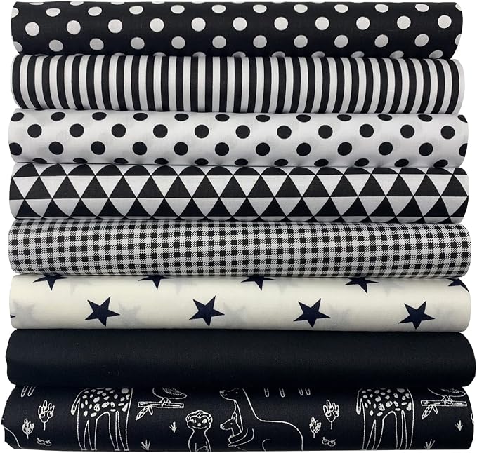 aufodata 8 Pieces 19.6" x 19.6" (50cm x 50cm) Cotton Fabric Squares Quilting Patchwork Floral Pattern Precut Fabric for DIY Quilting Sewing Crafting Artcraft (Black)