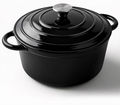 Miereirl 6 Quart Enameled Dutch Oven Pot with Lid, Cast Iron Dutch Oven with Dual Handles for Bread Baking, Cooking, Non-stick Enamel Coated Cookware (Black)