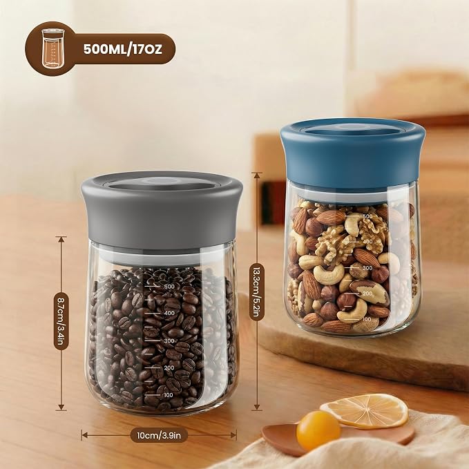 OURCABECUE Wide Mouth Mason Jar 16oz, Newly Upgraded Easy Open Rotating Lid, Food Grade Glass Storage Jar set of 2, for Overnight Oats Yogurt Snacks Candy Jars