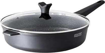 THE ROCK SOHO 12.5-Inch Nonstick Frying Pan Skillets with Lid– Compact for Urban Kitchens, Nothing Sticks, Never Warps, Lasts Longer, Oven & Dishwasher Safe, Black