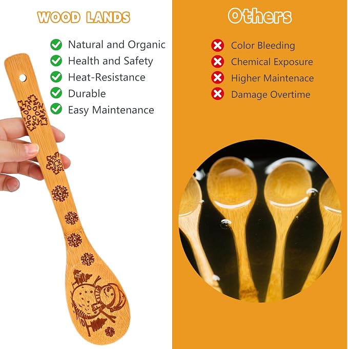 Wooden Utensil Set, Bamboo Utensils 5 pcs Wood Spoons for Cooking, Easy to Clean, Sturdy, Lightweight & Heat Resistant White Elephant Gift