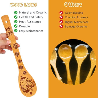 Wooden Utensil Set, Bamboo Utensils 5 pcs Wood Spoons for Cooking, Easy to Clean, Sturdy, Lightweight & Heat Resistant White Elephant Gift