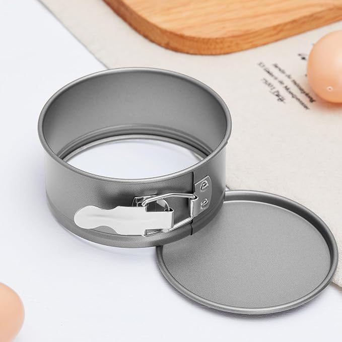 Funnymoom 4 Pcs 4 Inch Non Stick Springform Pan with Removable Bottom Carbon Steel Round Springform Cheesecake Pan with Stainless Steel Spring Buckles for Baking Kitchens Restaurant(Gray)