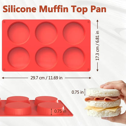 Redfly Silicone Egg Molds for Breakfast Sandwiches 3 Pcs, Non Stick 3 Inch Egg Bites Baking Pans, Silicone Muffin Pans for Baking, Round Muffin Top Pan for Whoopie Pie Pan, Tarts, Quiche
