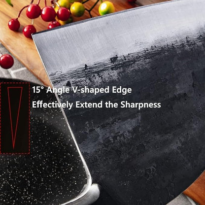 Freelander Serbian Chef Knife, Heavy Duty Handmade Forged Meat Cleaver for Meat Cutting, Full Tang High-Carbon Clad Steel Butcher Knife, Non-Slip Handle and Leather Sheath