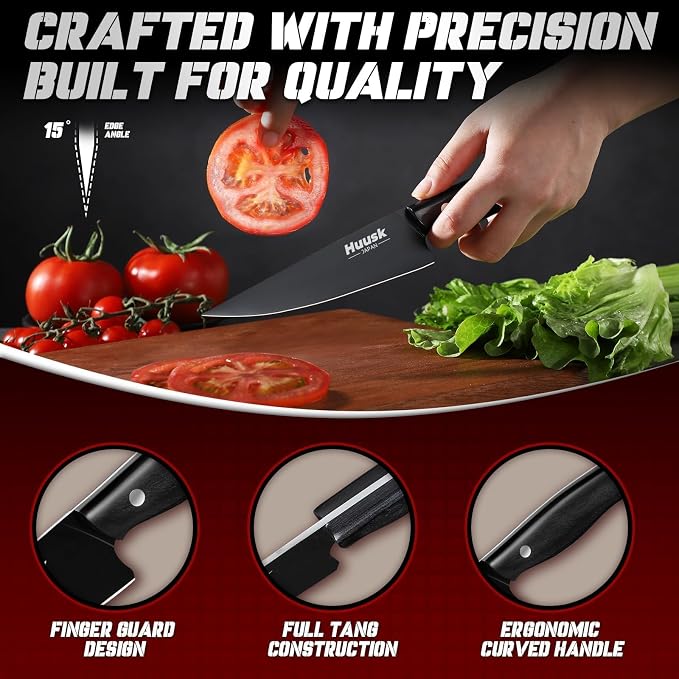 Huusk Japanese Kitchen Utility Knife 5.7in - Titanium Coating Blade Small Kitchen Knife, Sharp Mini Chef Knives for All Purpose, High Carbon Stainless Small Chef Knifes, Gifts Idea for Men