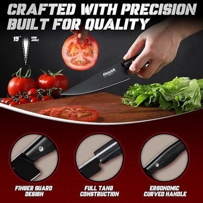 Huusk Japanese Kitchen Utility Knife 5.7in - Titanium Coating Blade Small Kitchen Knife, Sharp Mini Chef Knives for All Purpose, High Carbon Stainless Small Chef Knifes, Gifts Idea for Men