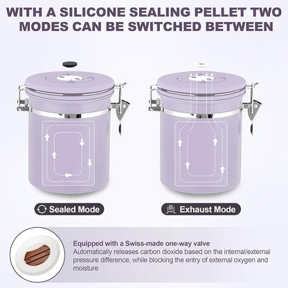ShanSon Coffee Canister Airtight, Stainless Steel Bean Storage Container with Date Tracker & Scoop, Grounds Sugar Flour Tea Cereal Fits Kitchen Pantry, Ideal Gift for Coffee Lovers,12oz, Purple