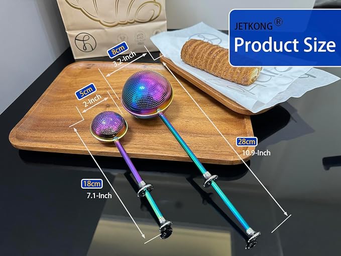 JETKONG 2 Pcs Flour Sifter, Stainless Steel Flour Duster for Bread Baking, Bakers Dusting Wand for Powdered Sugar and Spices (Small+Large, Rainbow)