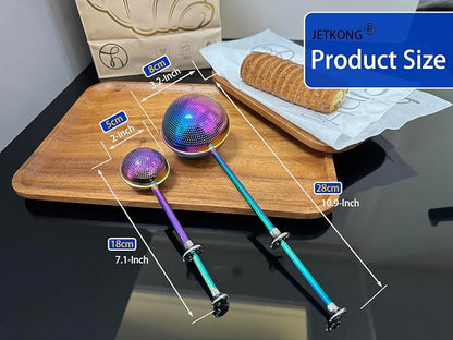JETKONG 2 Pcs Flour Sifter, Stainless Steel Flour Duster for Bread Baking, Bakers Dusting Wand for Powdered Sugar and Spices (Small+Large, Rainbow)