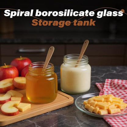 6-Pack 6 fl oz Stackable Airtight Glass Jars (with Acacia Wood Lids + Sticker Labels) – Small Mason Jars designed for overnight oats, spices, dry goods, and kitchen organization.