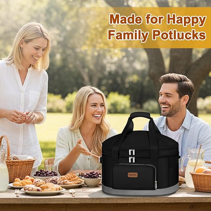 DEEGO Carrying Bag for Crock-Pot 6-8 Quart, 2-Layer Insulated Portable Slow Cooker Bags with Support Pad, Lid Fasten Straps & Easy-Clean Liner, for Family Gatherings Potlucks, Gifts for Women