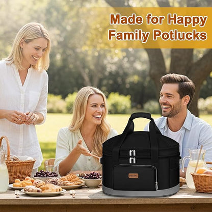 DEEGO Carrying Bag for Crock-Pot 6-8 Quart, 2-Layer Insulated Portable Slow Cooker Bags with Support Pad, Lid Fasten Straps & Easy-Clean Liner, for Family Gatherings Potlucks, Gifts for Women