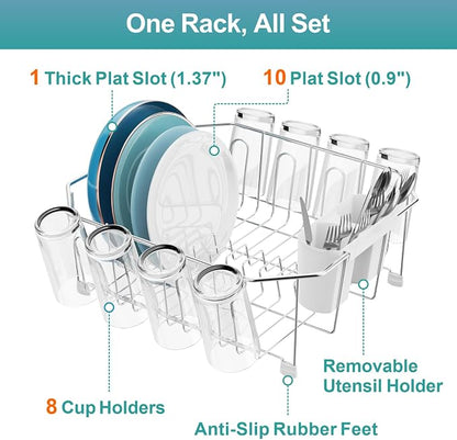 GSlife Small in Sink Dish Drying Rack - Stainless Steel Compact Dish Drainer for RV Kitchen Apartment Sink, Rust Resistant Inside Sink Rack, 1–2 Person Households, 13.1" W x 14.4" L, Silver