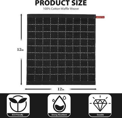 Nialnant 6 Pack Dish Cloths for Washing Dishes, 100% Cotton Reusable Cleaning Rag,Ultra Soft Absorbent, Quick Drying Dish Towels for Kitchen,12x12 Inches Black