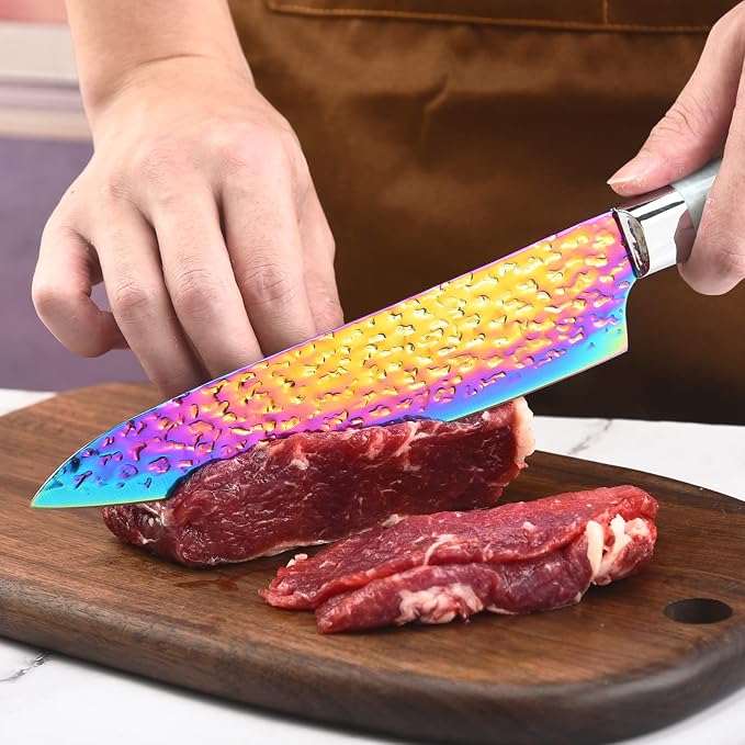 Rainbow Knife Set, Kitchen Knives Set with Acrylic Block, Thick Blade Cutlery Knife Block Set, Chef Sharp Quality for Home & Pro Use, Best Gift (Teal Handle)