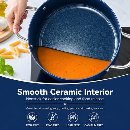 MICHELANGELO 6 Qt Ceramic Nonstick Stock Pot with Lid, Induction Ready | Ceramic nonstick coating | Stainless steel construction | Stay-cool handles | Ideal for soups, pasta, stews and family meals