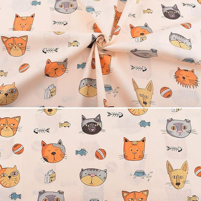 8 pcs/lot Fat Quarter Fabric Bundles 100% Cotton 19.69'' x 19.69'' (50 x 50cm) Cotton Fabric Pre-Cut Squares Sheets for Patchwork Sewing Quilting Crafting, Dog Cat Pattern.