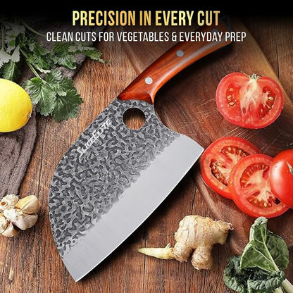 SliceElite Hand-Forged Professional Butcher Knife (3 PC BBQ KNIFE SET W/LANIARD HOLES)