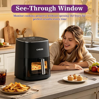 6Qt Air Fryer with Viewing Window, 12 Preset, Large Capacity, 400℉ Max Crisp, 1700W Quick Even Easy Meals, Nonstick Dishwasher Safe Basket, Bake Roast Dehydrate Reheat
