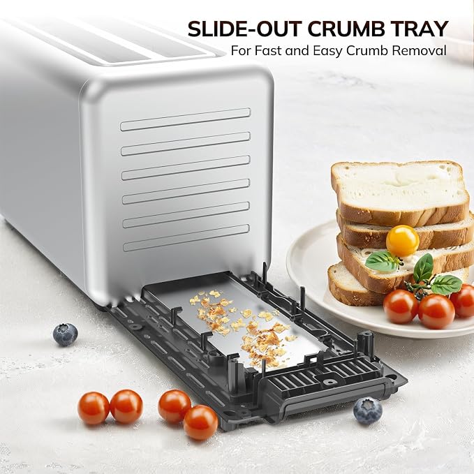 Keenstone 4 Slice Touch Screen Toasters with Wide Slot, 1400W Stainless Steel Smart Toaster for Bagels, Waffles, Muffin - Timer, Defrost, Reheat & Memory Function, Family Breakfast Toaster