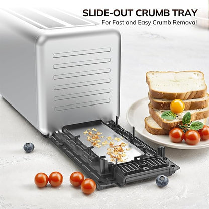 Keenstone 4 Slice Touch Screen Toasters with Wide Slot, 1400W Stainless Steel Smart Toaster for Bagels, Waffles, Muffin - Timer, Defrost, Reheat & Memory Function, Family Breakfast Toaster