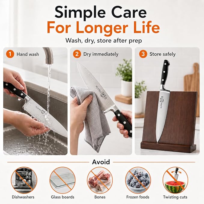 KUMA 8 Inch Chef Knife, Razor Sharp Stainless Steel Blade with Gift Box | ergonomic handle, balanced control, multipurpose kitchen prep, slice, chop, and dice vegetables, herbs, fruit, bonesless meat