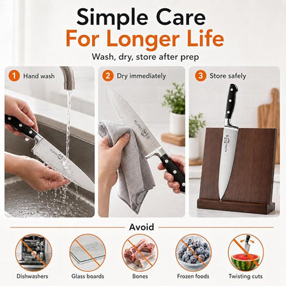 KUMA 8 Inch Chef Knife, Razor Sharp Stainless Steel Blade with Gift Box | ergonomic handle, balanced control, multipurpose kitchen prep, slice, chop, and dice vegetables, herbs, fruit, bonesless meat