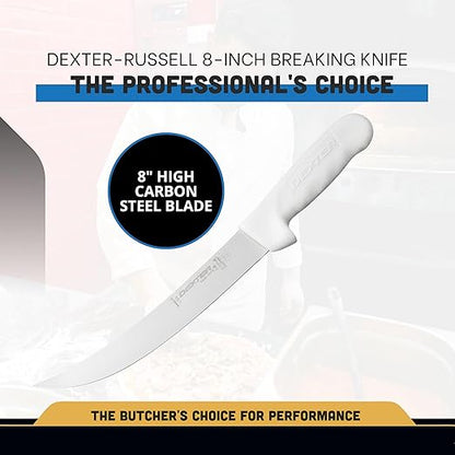 Dexter-Russell 8-inch Breaking Knife | High Carbon Steel Blade | White Polypropylene Handle | Professional-Grade Sani-Safe Series | S132N-8