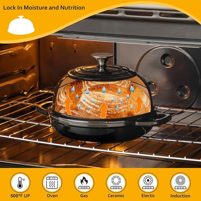 Velaze Enameled Cast Iron Dutch Oven for Bread Baking,5 QT Bread Oven Pot with Dome Lid for Crispy Artisan Bread & Bakery-Style Homemade Loaves(Black)