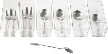 6 Set Clear Plastic Junk Drawer Organizer Vanity Curlery Utensil Makeups Organizer for Kitchen 9''X 3''