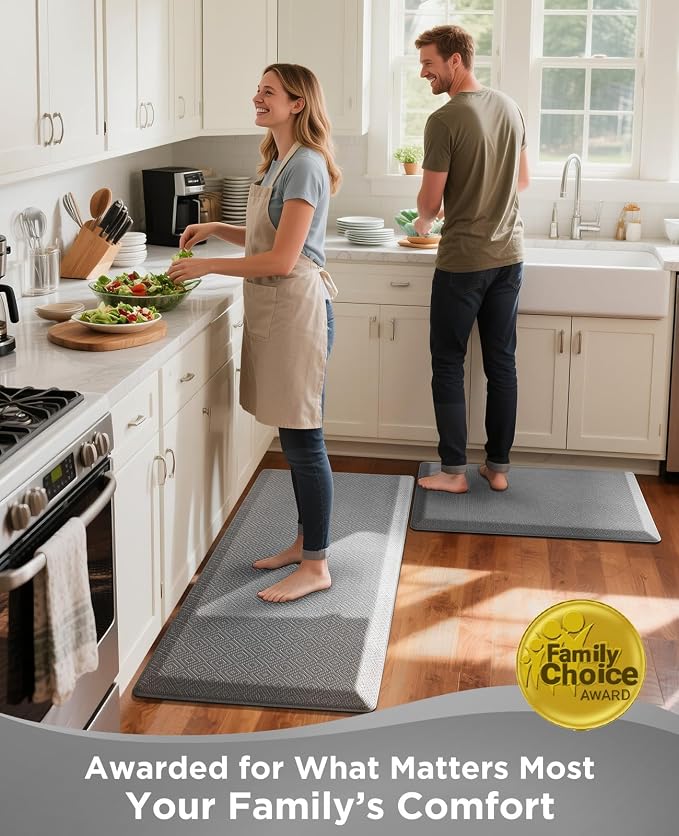 Ophanie Kitchen Mats for Floor, 3/4 Inch Thick Kitchen Rugs, 20x48 Anti Fatigue Standing Cushioned Mat, Waterproof,Comfort Ergonomic Mat for Office, Home, Sink, Grey Non-Slip Bottom