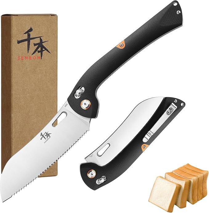 SENBON 440 Stainless Steel Super Sharp Pocket Folding Chef Knife Handle Camping Barbecue Outdoor Back Clip Portable