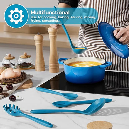 Onader Navy Blue Kitchen Utensils Set, Silicone Cooking Utensils Set of 10 with Turner Spoon Spatula Whisk Pasta Server, Dishwasher Safe